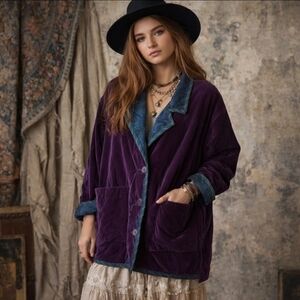 Y2K Reversible Quilted Designer Old Money Artsy purple Velvet / Paisley Jacket M